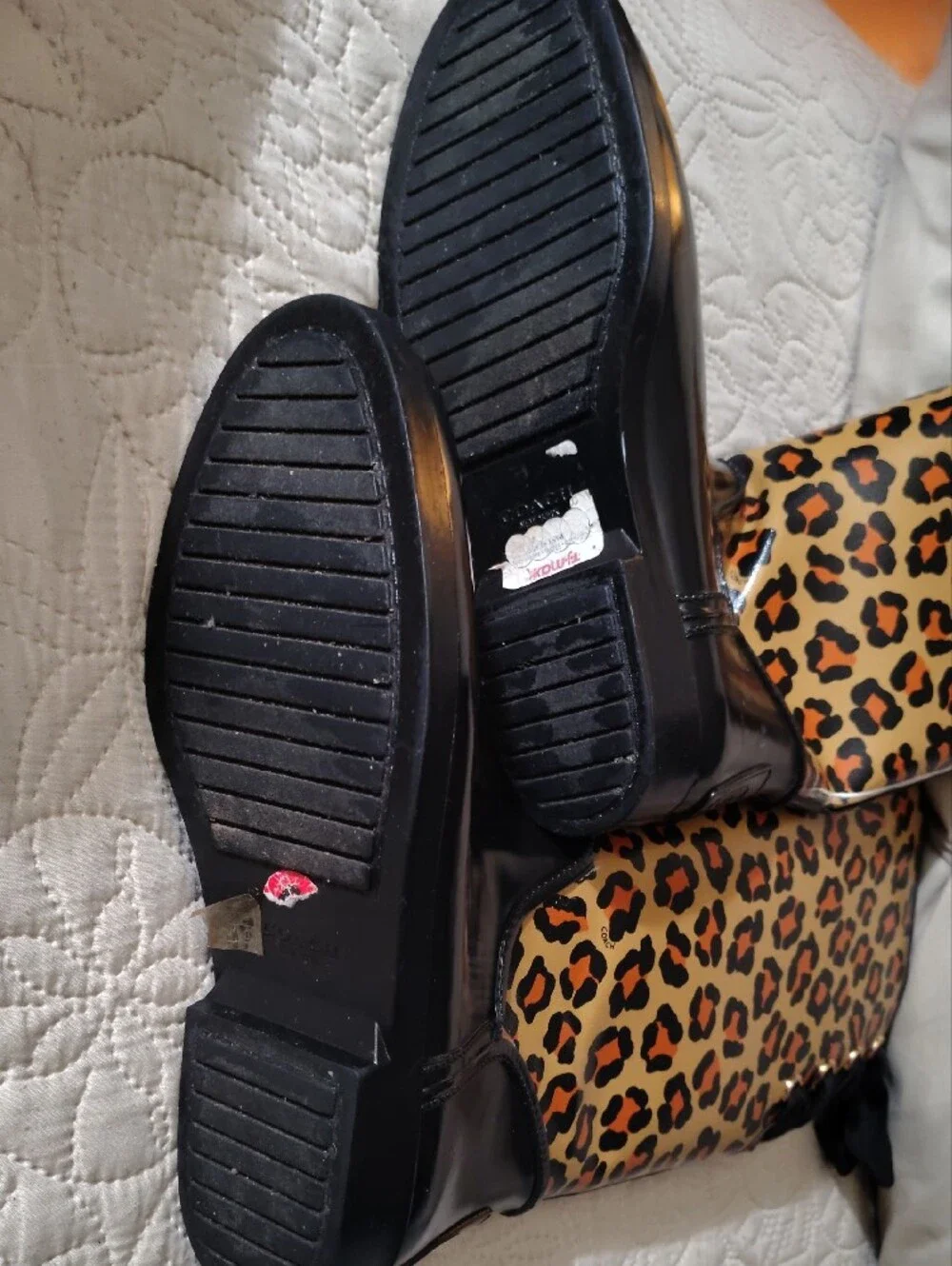 Coach Leopard Print Tall Rain Boots in Black and Tan
